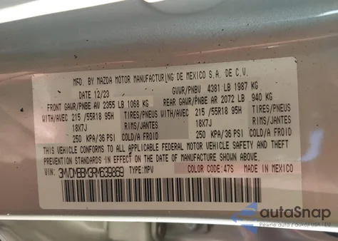 2024 Mazda Cx-30 2.5 S Select Sport z USA, uszkodzony, nr VIN 3MVDMBBM3RM639869